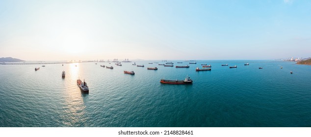 Oil tanker ship of business logistic sea going ship, Crude oil tanker lpg ngv at industrial estate Thailand  Group Oil tanker ship to Port of Singapore - import export - Shutterstock ID 2148828461