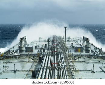 Oil Tanker Ship On Open Rough Sea