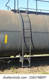 Oil Tanker Train Car On Tracks In The Countryside