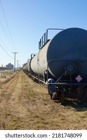 Oil Tanker Train Car On Tracks In The Countryside