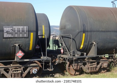 Oil Tanker Train Car On Tracks In The Countryside