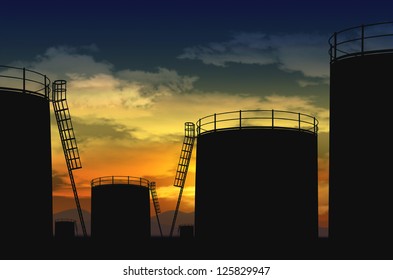 oil terminal , oil tank silhouette