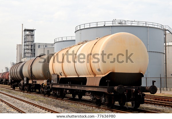 oil train and oil\
refinery