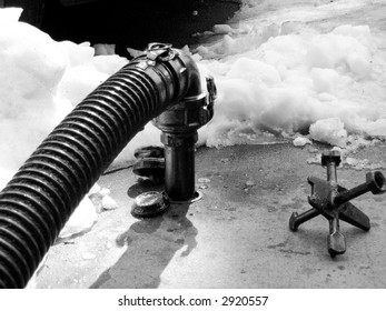 Oil Truck Delivers A Heating Oil On The Winter Day