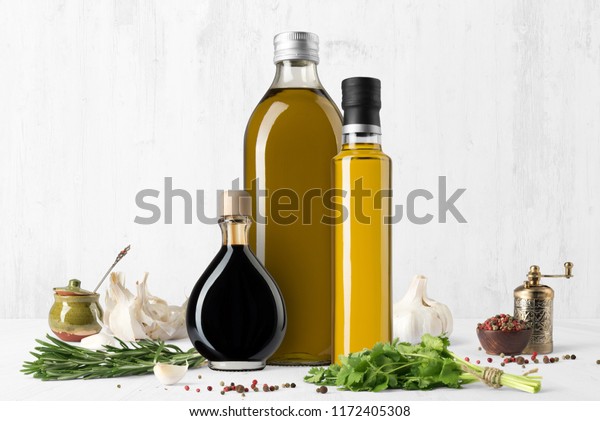 Download Oil Vinegar Bottles Composition Mockup On Stock Photo ...