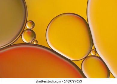 Oil and water abstract. Colorful bubbles, closup macro photo
