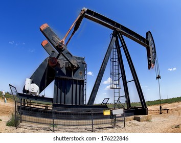 Oil Well Pumper In West Texas Oil Field.