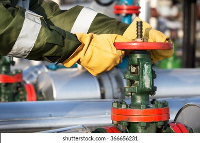 Oil worker turning valve