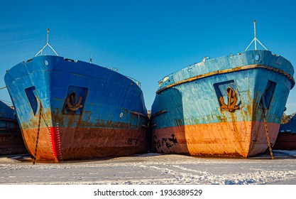 Oil-loading River Vessels In A Ship Repair Plant