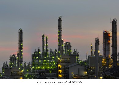 oil-refinery plant at twilight.