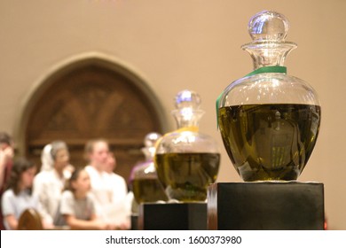 Oils On Display At Chrism Mass Before Being Blessed.