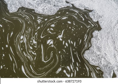 Oily Bubbles On The Surface Of Dirty Water