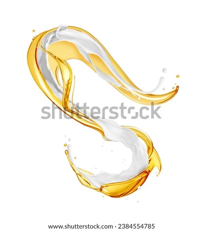 Oily and milk splashes in a twisted shape isolated on a white background
