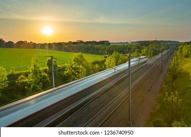 Oise, France - August 18, 2016: The High Speed Train Of France, The TGV Of The SNCF.