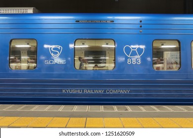 Oita,Kyushu,Japan - October 19, 2018 : JR Kyushu Train Limited Express Sonic (883 Series), Matalic Blue Color