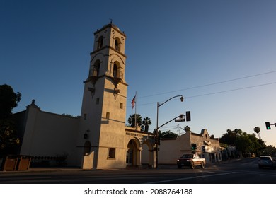 Ojai, California - May 3, 2020: The Ojai Post Office Tower and Portico, completed in 1917.