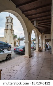 Ojai, California / USA - february 05 2017: Street view of shops and arches in downtown Ojai California