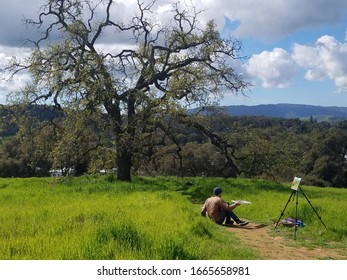 Ojai Saddle Trails,Miramonte  Ojai, California USA. March 9,2019. There Was A Outdoor Art Class At That Day. There Is A Man Was Painting  The View .