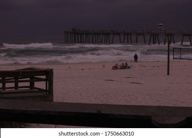 Okaloosa Island, Florida, USA - June 7 2020 ; Okaloosa Fishing Pier During The Landfall Of Tropical Storm Cristobal 