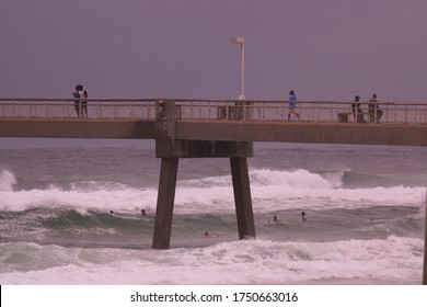 Okaloosa Island, Florida, USA - June 7 2020 ; Okaloosa Fishing Pier During The Landfall Of Tropical Storm Cristobal 