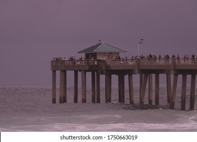 Okaloosa Island, Florida, USA - June 7 2020 ; Okaloosa Fishing Pier During The Landfall Of Tropical Storm Cristobal 