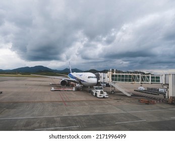 Okinawa, Japan- January03,2022;All Nippon Airways  Domestic Flight   At  
 New Ishigaki Airport