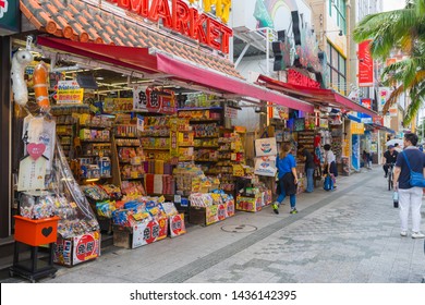 Okinawa, Japan - June 10,2019 : Unidentified people enjoy shopping at Naha Kokusai Dori Shopping Street in Naha, Okinawa, Japan on June 10,2019.