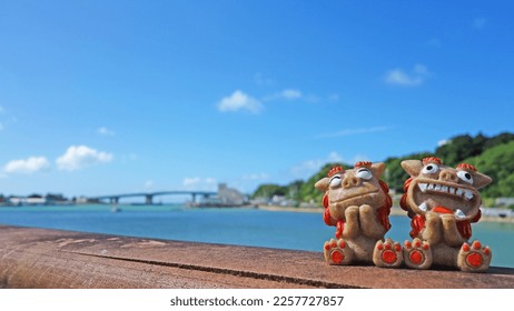 Okinawa Sea and Shisa Toguchi Port, Motobu Town, Okinawa Prefecture                    - Shutterstock ID 2257727857
