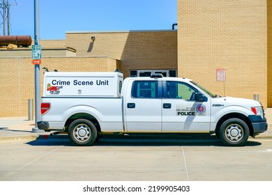 Oklahoma City Oklahoma - Circa August 2022   

Crime Scene Unit Truck Parked In Front Of Police Station
