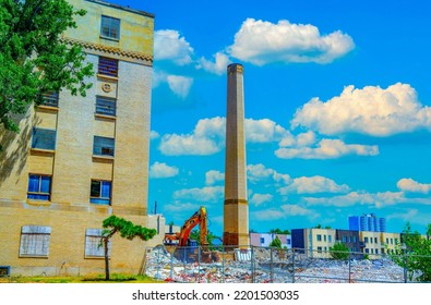 Oklahoma City Oklahoma - Circa August 2022   

Old Parts Of Oklahoma City, Including The Old Police Headquarters Being Demolished