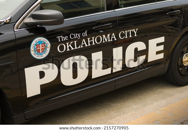Oklahoma City, OK - May 17, 2022: Oklahoma City\
Police logo on cop car