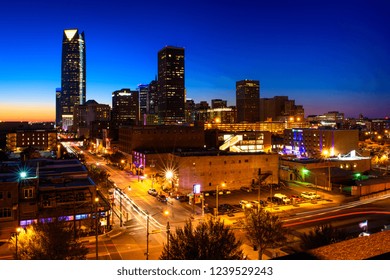 Oklahoma City, OK - November 14, 2018: An evening view of the skyline of Oklahoma City, Oklahoma. (0932)
