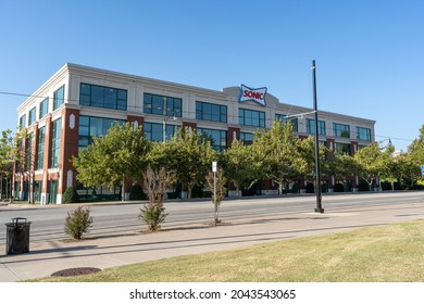 Oklahoma City, OK - Sept. 17, 2021: Sonic Drive In Fast Food Corporate Headquarters Is Located On Johnny Bench Dr In Bricktown.