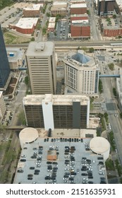 Oklahoma City, OK, USA - April 23 2022: Parking Lot And Building Drone Shot Ariel View From Devon Tower, Downtown Of OKC