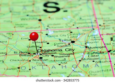 Oklahoma City Pinned On A Map Of USA

