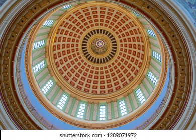 Oklahoma City, Oklahoma, United States of America - January 18, 2017. Ceiling of the dome of State Capitol of Oklahoma in Oklahoma City, OK.