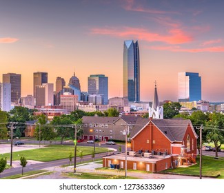 Oklahoma City, Oklahoma, USA downtown skyline at twilight. 