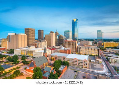 Oklahoma City, Oklahoma, USA downtown skyline at twilight. 