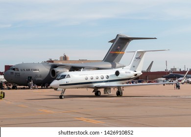 OKLAHOMA CITY, OKLAHOMA / USA - June 2, 2019: A NASA Gulfstream G-1159A Sits On Static Display At The Star Spangled Salute Air & Space Show At Tinker Air Force Base.