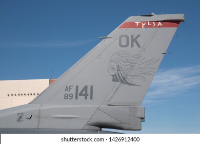 OKLAHOMA CITY, OKLAHOMA / USA - June 2, 2019: A United States Air Force F-16 Fighting Falcon On Static Display At Tinker Air Force Base.