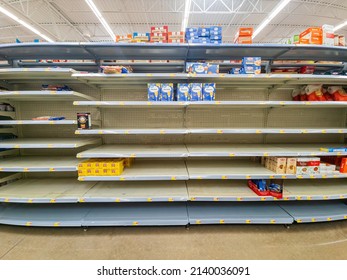 Oklahoma, FEB 25 2022 - Close Up Shot Of An Empty Shelf After Panic Buying