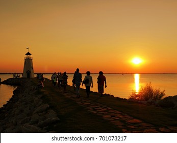 OKLAHOMA CITY—People Flock To The The Lighthouse At Hefner Lake In Oklahoma City At Sunset In April 2017