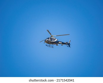 Oklahoma, JUN 25 2022 - Sunny View Of The Police Helicopter Supporting Oklahoma City Pride Pridefest Parade