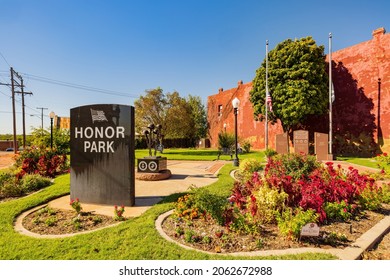 Oklahoma, OCT 20, 2021 - Sunny View Of The Honor Park In Old Town Of Guthrie