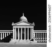 Oklahoma State Capitol, Renaissance Revival Neoclassical Architectural Style Buildings, in Oklahoma City of the United States, black and white photo