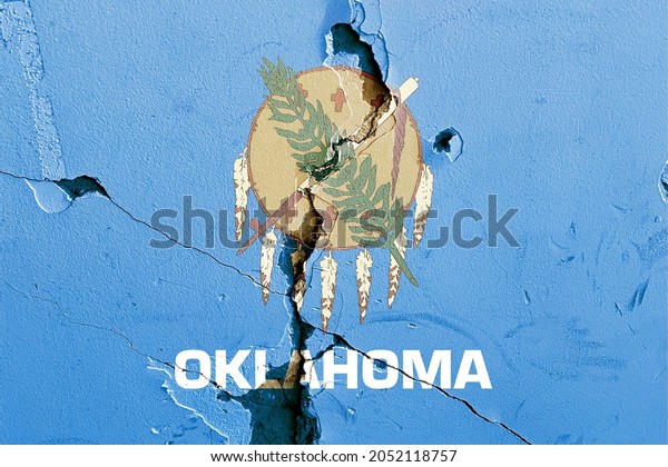 Oklahoma\
State Flag icon grunge pattern painted on old weathered broken wall\
background, abstract US State Oklahoma politics economy election\
society history issues concept texture\
wallpaper