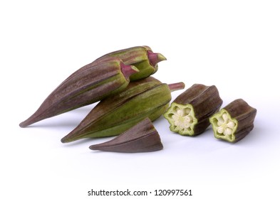 Okra Fruits, Studio Shot, Isolated