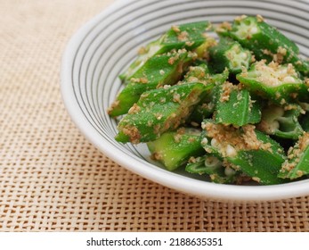 Okra With Sesame Paste In A Small Bowl