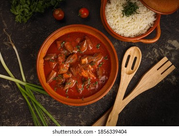 Okra In Spicy Sauce With Steamed Rice