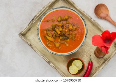 Okra With Stew Sauce, Made From The Egyptian Cuisine